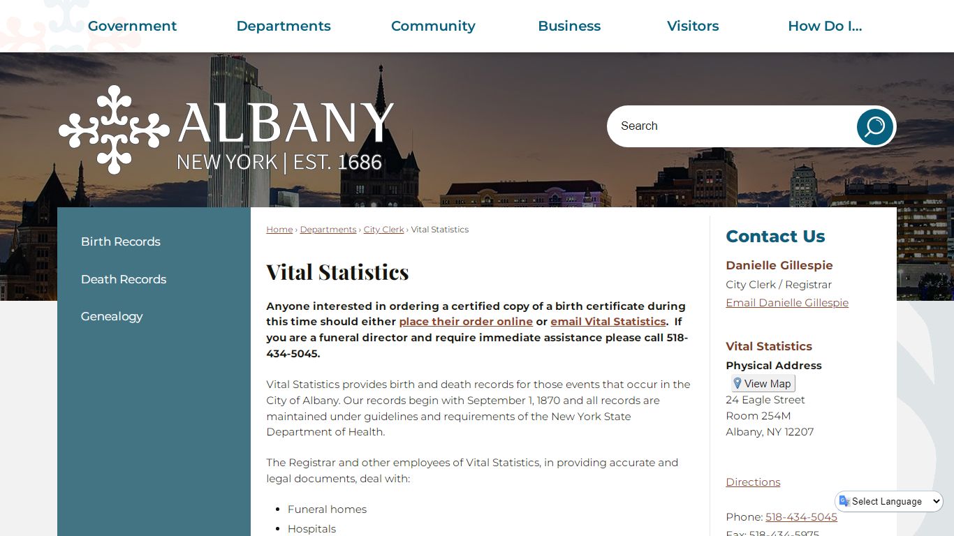 Vital Statistics | Albany, NY